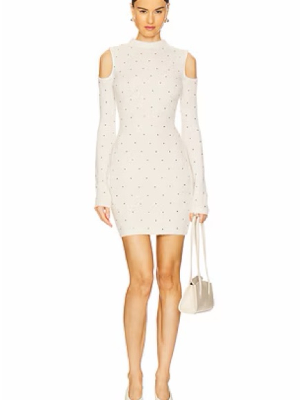 Fleur du Mal White Cold-Shoulder Mini sweater  Dress with Black Studs